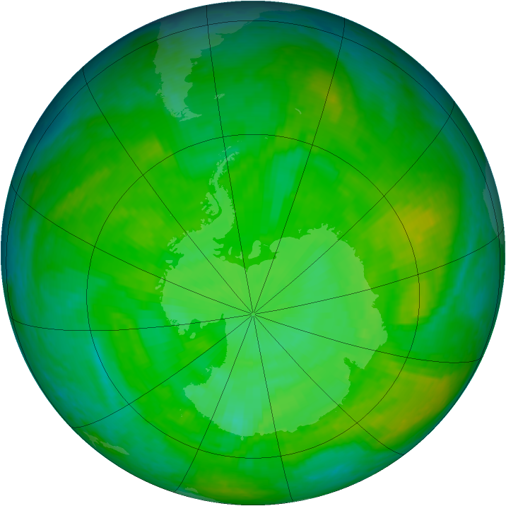 Antarctic ozone map for 08 December 2002